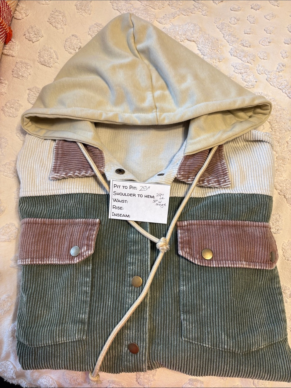 Amazon Multicolor Corduroy Hooded Jacket - Green, Brown, Cream. XL - Picture 9 of 9